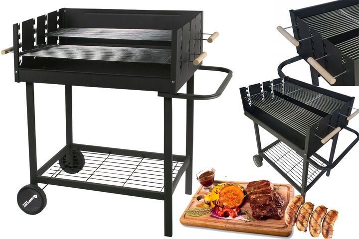 Barbecue Rettangolare Mastergrill MG648 Con Ruote E Ripiano, 75x52 Cm