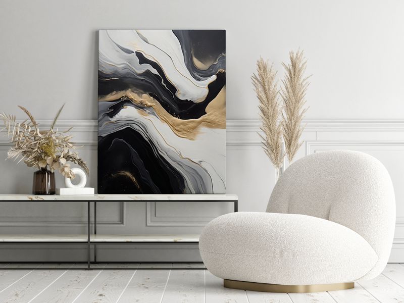 Obraz Do Salonu MARMUR Czarno-Biała Abstrakcja Elementy Złota 120cm x 80cm zdjęcie 14