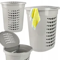 KOSZ NA PRANIE 60L SZARY PLASTIKOWY Z WENTYLACJĄ DUŻY WYTRZYMAŁY