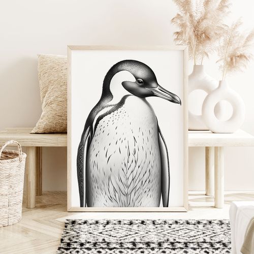 Plakat pingwin czarnobiały 30x40 cm na Arena.pl