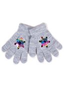 Rękawiczki dziewczęce pięciopalczaste szare ze śnieżynką 16 YOCLUB