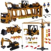 Zestaw Pojazdów Budowlanych Ciężarówka Laweta Koparka Betoniarka Dźwig