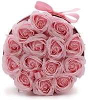 Mydlany Flower Box - 14 Różowych Róż w Okrągłym Pudełku