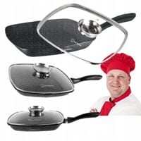 Aluminiowa Patelnia Grillowa 28cm z Pokrywką Szklaną Masterpan