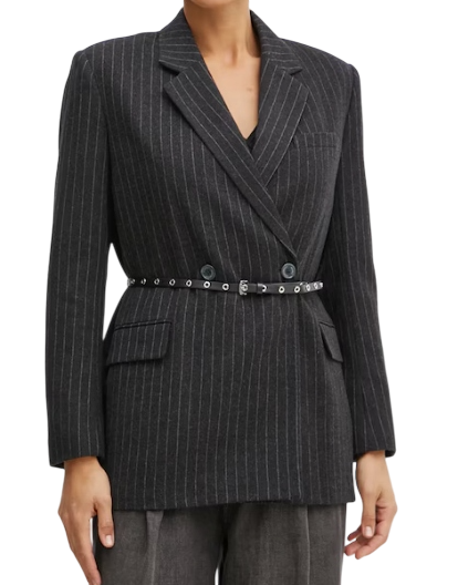 Dwurzędowa marynarka z paskami z domieszką wełny w paski 40 (BEZ PASEK) zdjęcie 1