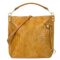 VERA PELLE torebka zamszowa worek shopper z kłódeczką V493 musztardowa