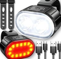2X LAMPKA ROWEROWA PRZEDNIA TYLNA ŚWIATŁO LED NA ROWER KIEROWNICĘ MOCNA USB