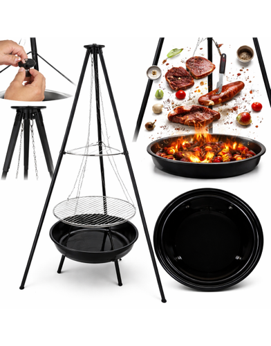 PALENISKO TRÓJNÓG GRILL OGRODOWY OGNISKOWY WISZĄCY DUŻY RUSZT CHROMOWANY 50 na Arena.pl