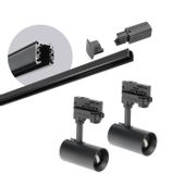 Zestaw szynowy 3 fazowy szyna 1m, 2x Lampa CZARNY kompletny zestaw