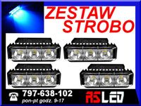 zestaw stroboskopowy 4 Lampa LED + sterownik Kogut 12vniebieska