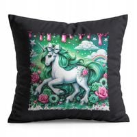 PODUSZKA CZARNA PREZENT - JEDNOROŻEC UNICORN KOŃ