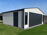 Blaszany montowany garaż 7x6m – biały/ grafit matowy