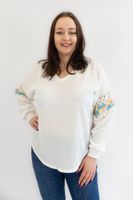 Bluzka Damska z Kolorową Koronką na Rękawie UNI