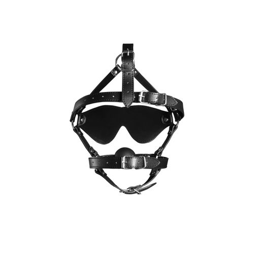 blindfolded head harness with solid ball gag   black na Arena.pl