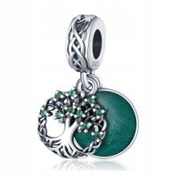 Zawieszka SREBRO 925 Charms Koralik Zielone Drzewo Życia