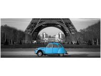 100X40CM BŁĘKITNE AUTKO OBRAZ DREWNO