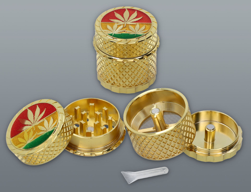 Elegancki Młynek Do Tytoniu Metalowy Złoty 4-częściowy 4,5 Cm na Arena.pl