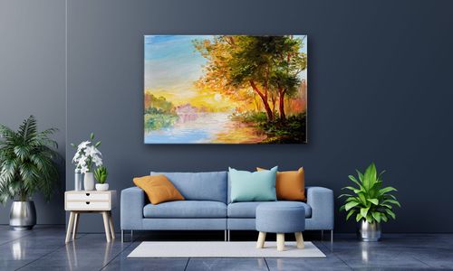 OBRAZ NA PŁÓTNIE 021 Drzewa nad rzeką 30x20cm na Arena.pl