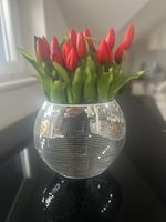 Srebrny lustrzany wazon na kwiaty osłonka glamour XL 35x29