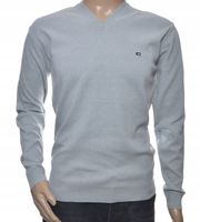 Sweter męski gładki jasnoszary w szpic serek XXL