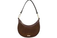 Subtelna mini torebka z miękkim zamszem i złotymi detalami - Brązowa