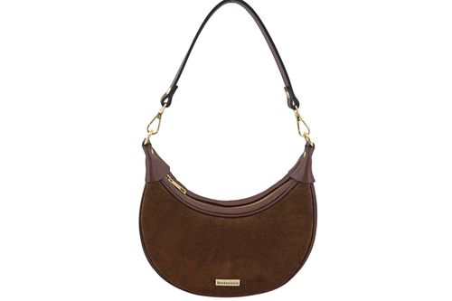 Subtelna mini torebka z miękkim zamszem i złotymi detalami - Brązowa na Arena.pl