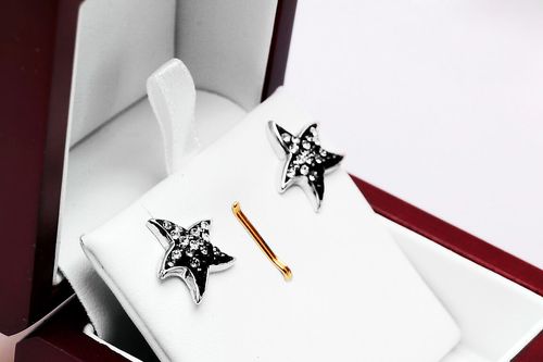 srebrne kolczyki gwiazdki czarne z cyrkoniami - kdc2918 na Arena.pl