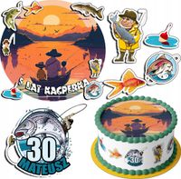 ZESTAW OPŁATEK NA TORT 20CM + 17 POSTACI - RYBY HOBBY + IMIĘ 15CM 18CM