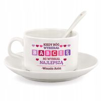 Ceramiczna biała filiżanka z nadrukiem prezent dla babci