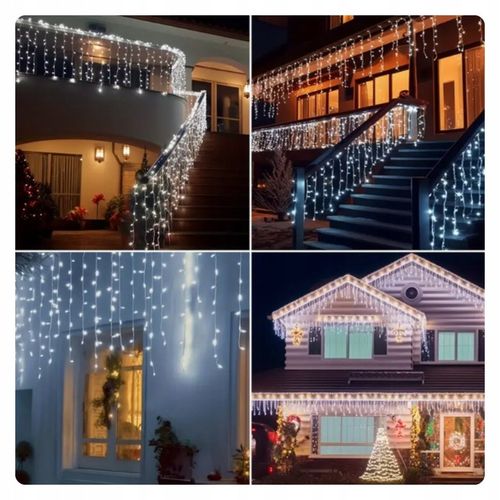 LAMPKI ŚWIĄTECZNE SOPLE Girlanda Świetlna Kurtyna 500 LED Zimny biały na Arena.pl