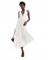Bershka - Kaskadowa biała sukienka maxi z dekoltem typu halter M