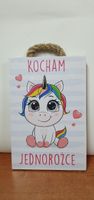 tabliczka/obraz do zawieszenia 10x15 kocham jednorożce