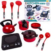 LT167 LANDTOYS PŁYTA INDUKCYJNA KUCHNIA Z GARNKAMI CZERWONYMI GARNKI