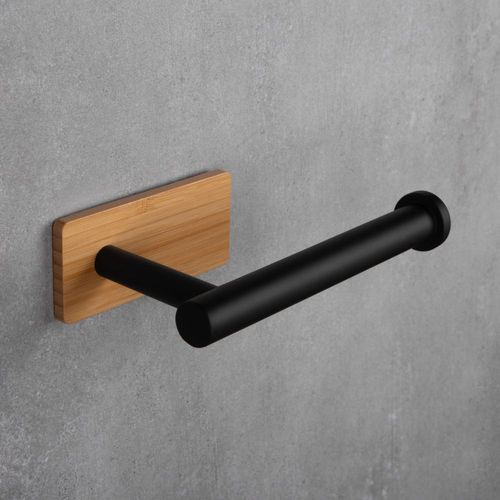 Uchwyt na papier toaletowy stal bambus czarny samoprzylepny na taśmę 3M na Arena.pl