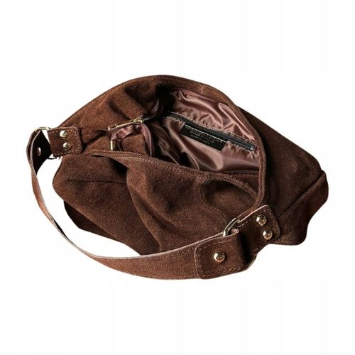 BRĄZOWA ZAMSZOWA TOREBKA WOREK CZEKOLADOWA TOREBKA ZAMSZ NATURALNY NA ZAMEK na Arena.pl