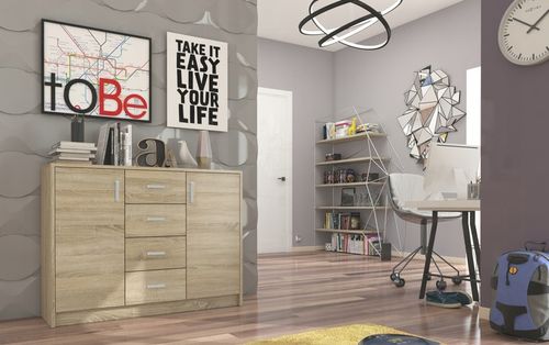 KOMODA 110CM SZAFKA 4 SZUFLADY 2 PÓŁKI SONOMA U1 na Arena.pl