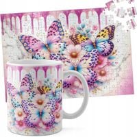ZESTAW KUBEK + PUZZLE 110EL - MOTYL MOTYLE ROBAK SKRZYDŁA WIOSNA KWIATY