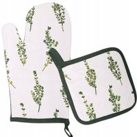 Rękawica kuchenna tekstylna gruba z podkładką bawełniana biała zielona wzór
