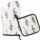 Rękawica kuchenna tekstylna gruba z podkładką bawełniana biała zielona wzór