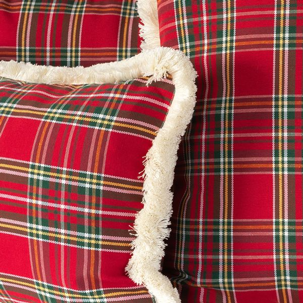 Poszewka Świąteczna Poduszka z Czerwonej Kraty z frędzlami 40x40 zdjęcie 1