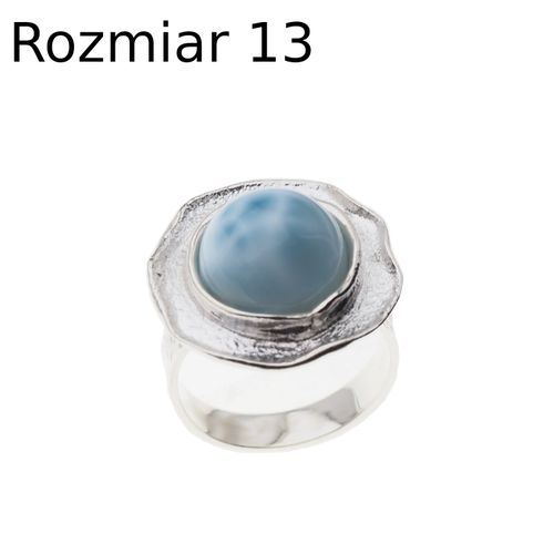 Pierścionek regulowany - okrągły Larimar w srebrze młotkowanym 13 (Średnica wewnętrzna 16,67 mm) +/- 2 rozmiary regulacji na Arena.pl
