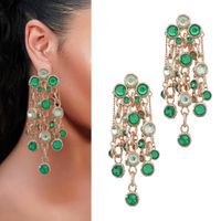 Długie zielone złote kolczyki ogniwka cyrkonie BŁYSZCZĄCE łańcuszki