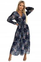 Sukienka damska wyszczuplająca z paskiem midi elegancka szyfonowa plisowana