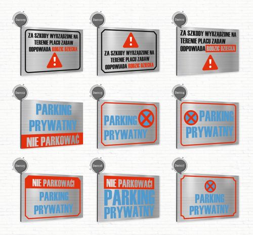 Tabliczka znak informacyjny 20x15 PARKING Nierdzewna SREBRNA Nadruk UV na Arena.pl