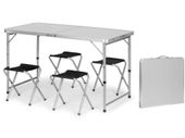 Stolik turystyczny stół składany walizka + 4 krzesełka 120x60x70 cm srebrny