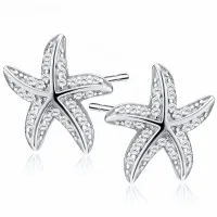 DELIKATNE RODOWANE SREBRNE KOLCZYKI WKRĘTKI ROZGWIAZDY BIAŁE CYRKONIE