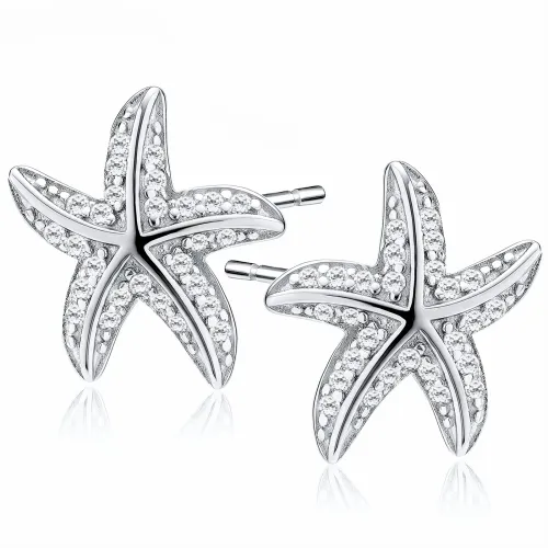 DELIKATNE RODOWANE SREBRNE KOLCZYKI WKRĘTKI ROZGWIAZDY BIAŁE CYRKONIE na Arena.pl