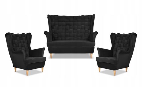 Zestaw wypoczynkowy Carol sofa fotele paski czarny na Arena.pl