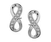 Delikatne rodowane srebrne kolczyki celebrytka nieskończoność infinity z cyrkoniami srebro 925 Z0791E