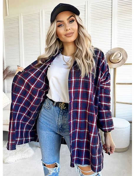 KOSZULA DAMSKA w kratę luźna zapinana na guziki zdjęcie 3